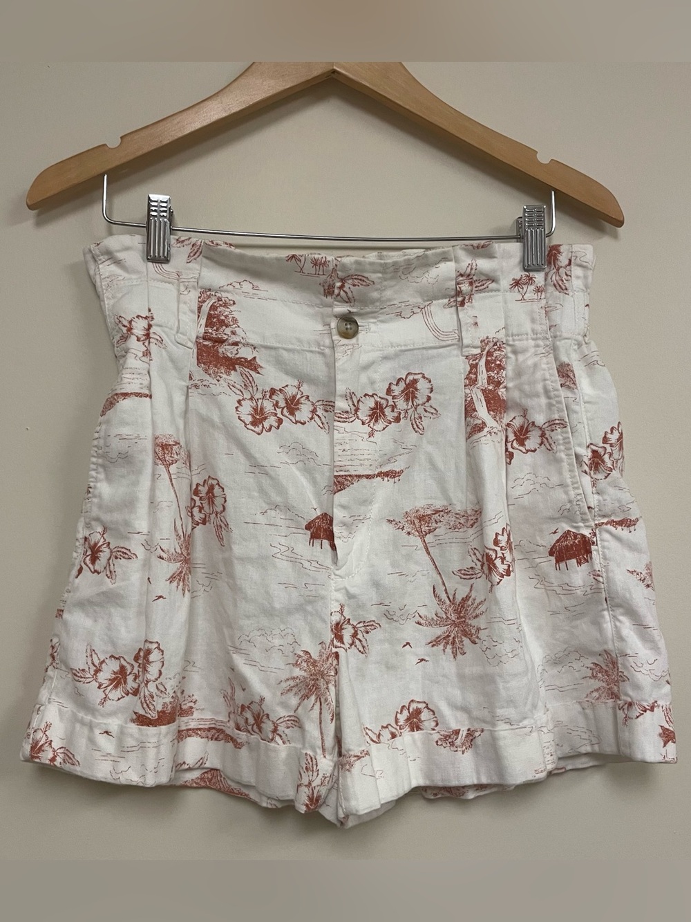 Madewell Paperbag Shorts Paradise Toile Linen Blend Cream Brown Size 4 No Tie